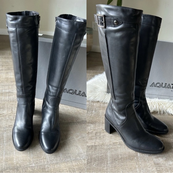 Aquatalia Riding Boot $695 Women 7 M Leather Knee High Buckle Lined Italy NEW - Picture 1 of 16